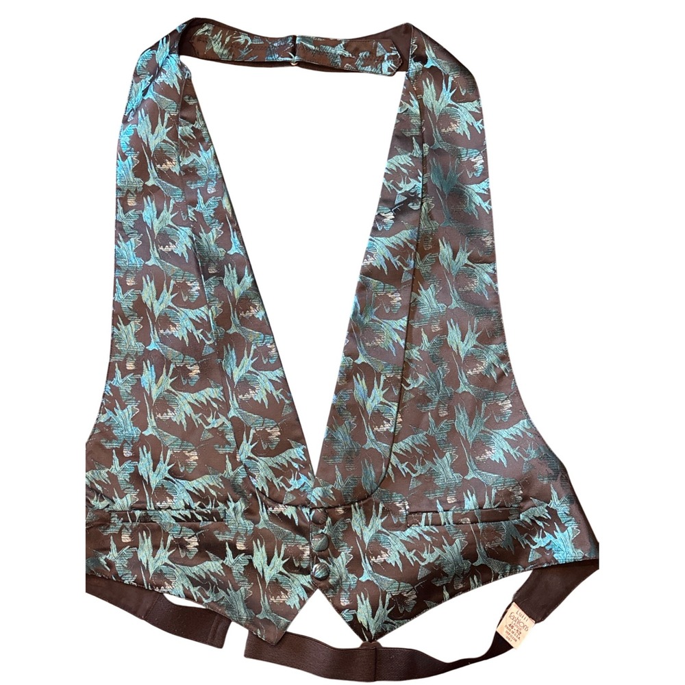 L&I II Fashions Floral Jacquard Halter Vest‎ Party Top L USA Adjustable Back
